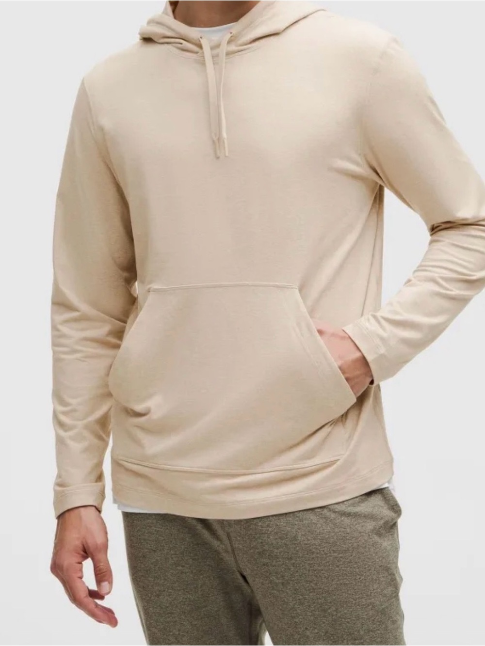 NEW Lululemon athletica Men's Beige Soft Jersey Pullover Hoodie Small